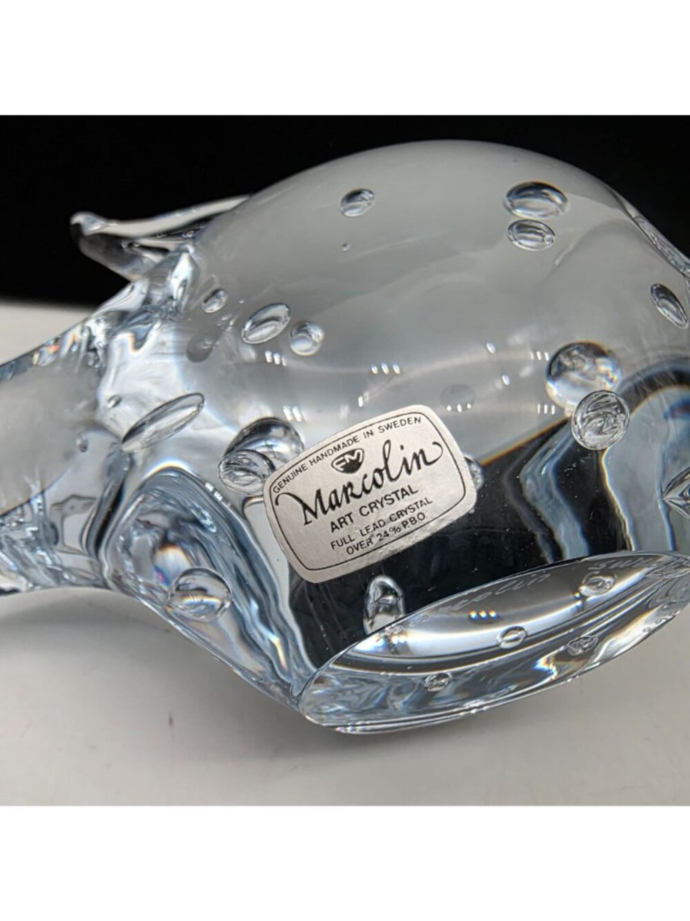 Signed Marcolin Sweden Art Glass Paperweight Fish Figure Bubbles 4.75" Tall - Picture 11 of 12